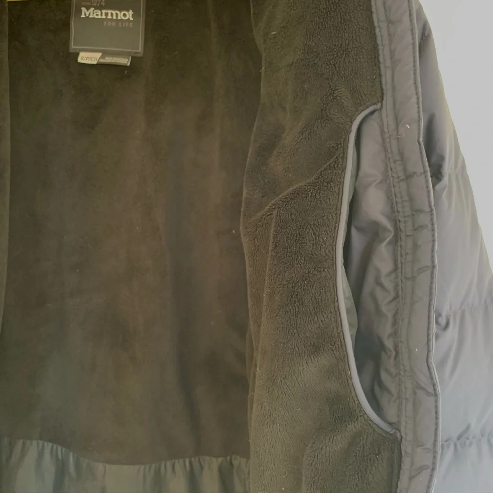 Marmot Women's Montreal Blue Down Puffer Coat Parka with Faux Fur Trim - Picture 13 of 14